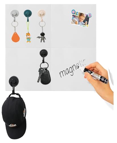 Metal White Board for Magnetic Hook on Non-Metal Wall,Magnetic Receptive Plate with Adhesive Backing,Square 8" Peel and Stick Solid Steel to Display Souvenir Travel Magnets-4 Pack
