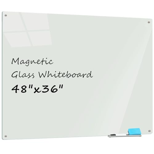 Glass Whiteboard 4' x 3', Magnetic Dry Erase Board Frameless Wall Mounting, Large Glass White Board for Office Home & School - size: 4' x 3'