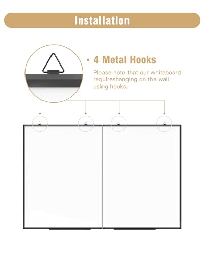 60"X 40" Large Magnetic Dry Erase Whiteboard, Wall Hanging Board with 8 Pens & 4 Dry Erasers & 30 Magnets, Sliver Aluminum Frame Black - color: Black, size: 60"W x 40"H