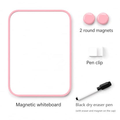 6“ x 8” Mini Whiteboard with Erasable Markers and 2 Round Magnets (Pink) | ABS frame, magnetic board—smooth surface;easy to write on and erase—small white board for fridge, school lockers, and offices - color: Pink