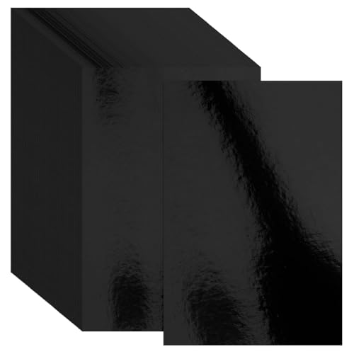 30 Pack Black Metallic Cardstock Paper Sheets 8" x 12" 250gsm/92lb | Foil Mirror Shimmering Paper For Arts and Crafts, Decorative, Weddings & Birthdays Invitations, Scrapbook Supplies - color: Black