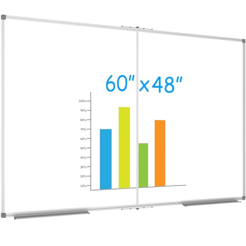 JILoffice Large Foldable White Board 60 x 48 Inches, Dry Erase Magnetic White Board, Silver Aluminum Frame with 2 Detachable Marker Tray Wall Mounted Board for Office Home and School - color: Silver, size: 60"W x 48"H