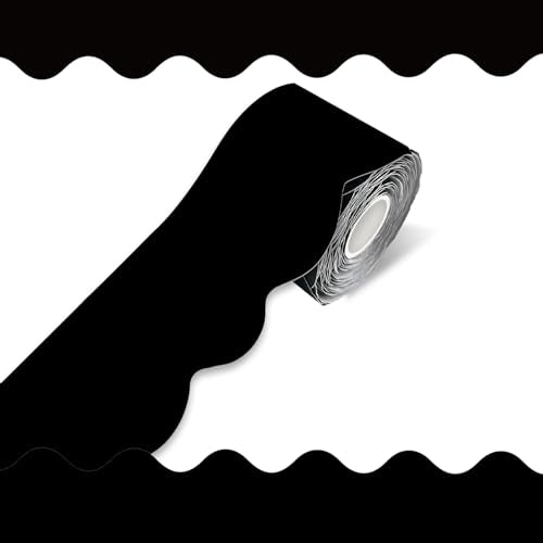 70Ft Black Bulletin Board Border- Pure Black Scalloped Rolled Border Trim Board Border, Wavy Line Decorative Roll for Classroom, School, Office, Home - color: Black