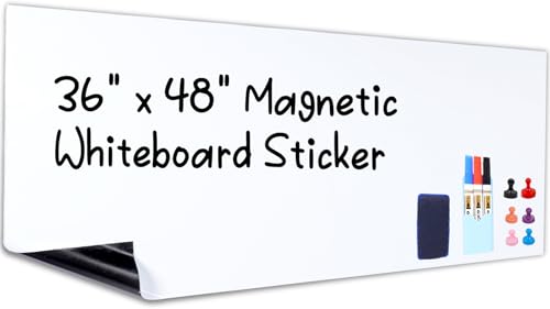 HAMIGAR Magnetic Whiteboard Contact Paper 36" x 48" Dry Erase White Board Sticker for Wall Stick on White Board Peel and Stick Wallpaper Adhesive Poster with Marker, Magnetic Eraser and Magnets - size: 36" x 48"