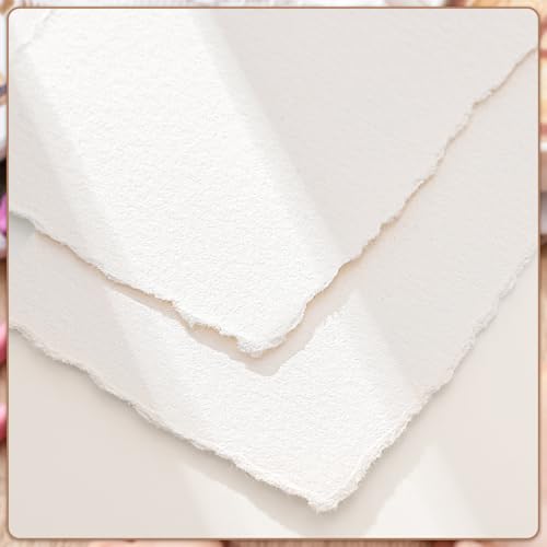 Prudiut 50 Sheets Deckled Edge Paper 2 x 3.5 inch, 160 GSM Handmade Rough/Textured Watercolor Paper for Wedding Invitations, Cards, Crafts - size: 2 x 3.5inch