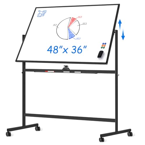 Large Rolling White Board, 48x36 in Double-Sided Mobile Whiteboard, maxtek Reversible Magnetic Dry Erase Board Easel Standing Whiteboard on Wheels School Supplies for Classroom Office and Home, Black - color: Black, size: 48 x 36 inches