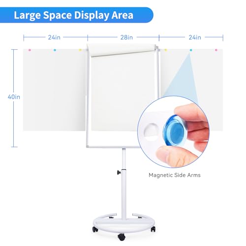 Maxtek Mobile Whiteboard 40 x 28 Inches, Magnetic Dry-Erase Flipchart Easel Stand with Height Adjustment, 2 Extendable Side Arms and 25-Sheet Paper Pad for Office, School, Home - color: Silver, size: 28"W x 40"H