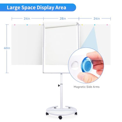 Maxtek Mobile Whiteboard 40 x 28 Inches, Magnetic Dry-Erase Flipchart Easel Stand with Height Adjustment, 2 Extendable Side Arms and 25-Sheet Paper Pad for Office, School, Home - color: Silver, size: 28"W x 40"H