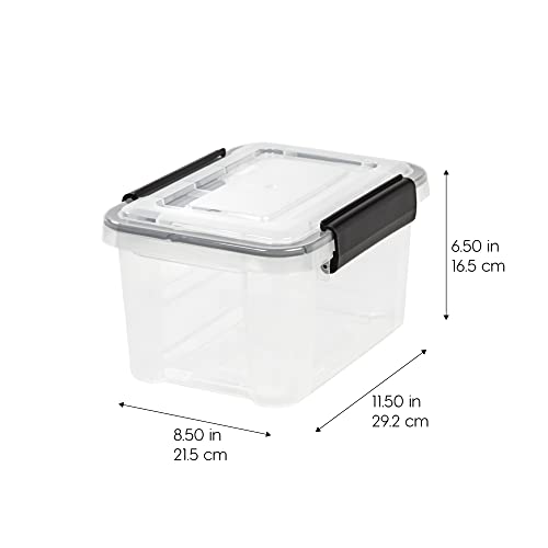 IRIS USA WeatherPro 6 Qt Storage Bins with Lids, 6 Pack, BPA-Free Plastic Gasket Box with Tight Latch and Seal, Stackable Nestable Tote Tub - Clear/Black - size: 7 Qt, style: 6 Pack