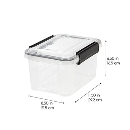 IRIS USA WeatherPro 6 Qt Storage Bins with Lids, 6 Pack, BPA-Free Plastic Gasket Box with Tight Latch and Seal, Stackable Nestable Tote Tub - Clear/Black - size: 7 Qt, style: 6 Pack
