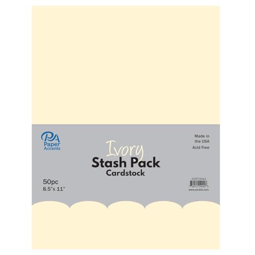 PA Paper Accents Stash Pack Cardstock Pack 8.5" x 11" Ivory, colored cardstock paper for card making, scrapbooking, printing, quilling and crafts, 65lb., 50 pieces - color: Ivory
