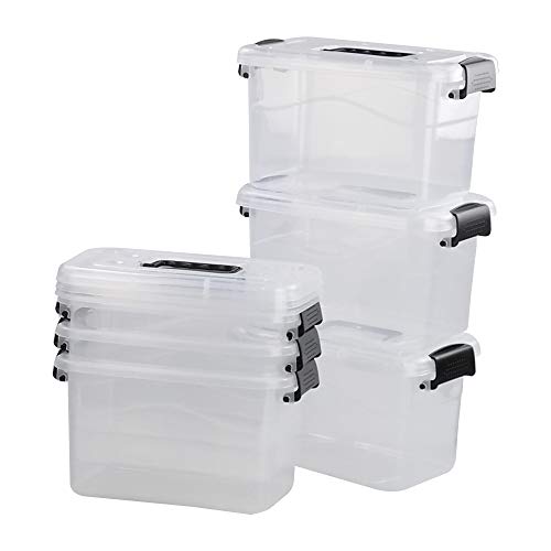 5 L Plastic Storage Bin with Lid, Transparent Organizing Box Set of 6 | With Black Handle - color: Black