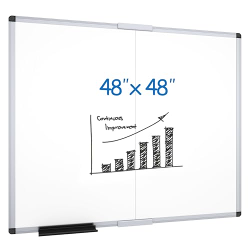 VIZ-PRO Magnetic Foldable Whiteboard, 48 x 48 Inches, Dry Erase Wall Mounted Board for School Office and Home - size: 48"W x 48"H