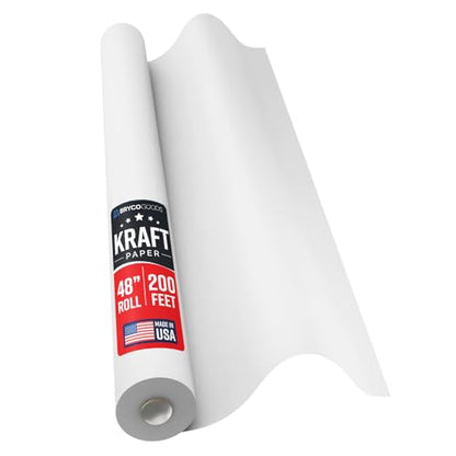 Bryco Goods 48" x 2400" (200') White Kraft Paper Roll - Made in USA - Craft Paper for Bulletin Board Art Table Covering Drawing Gift Wrapping Bouquet Packing Parcel 80GSM - color: White, size: 48" x 200'
