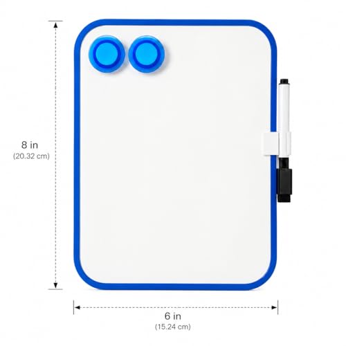 6“ X 8”Small Dry Erase Board with Erasable Markers and 2 Magnets (Blue) | ABS frame, magnetic board—smooth surface;easy to write on and erase—white board small for fridge, school lockers, and offices - color: Blue