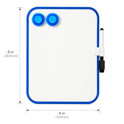 6“ X 8”Small Dry Erase Board with Erasable Markers and 2 Magnets (Blue) | ABS frame, magnetic board—smooth surface;easy to write on and erase—white board small for fridge, school lockers, and offices - color: Blue