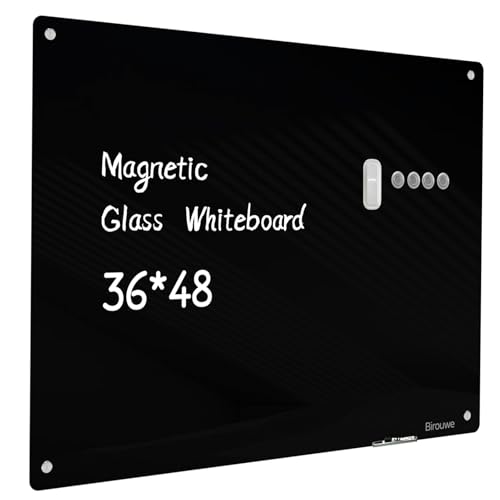 Magnetic Glass Blackboard - Frameless Dry Erase Board 48"x36" for Office, School & Home - color: Black, size: 48" x 36"