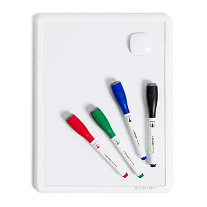 U Brands Contempo Magnetic Small Whiteboard, 8.5” x 11”, White Modern Frame, Mini White Board for Students, Fridge and Locker Dry Erase Board, Includes 4 Markers & Magnet - style: 1 Boards + 4 Markers + 1 Magnet