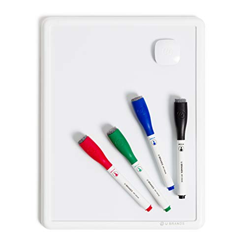 U Brands Contempo Magnetic Small Whiteboard, 8.5” x 11”, White Modern Frame, Mini White Board for Students, Fridge and Locker Dry Erase Board, Includes 4 Markers & Magnet - style: 1 Boards + 4 Markers + 1 Magnet