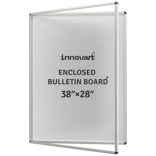 INNOVART 38”x28” Enclosed Bulletin Board, Weatherproof Dry Erase Board with Locking Swing-Open Door, Aluminum Frame Wall Mounted Enclosed Whiteboard for Home, School, Office, Commercial - color: Silver Frame Dry Erase, size: 38" x 28"