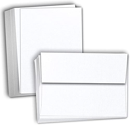 Hamilco Blank Cards and Envelopes - Flat 5" x 7" Linen White Cardstock Thick Paper 100lb Cover 100 Pack - size: 100 cards with envelopes