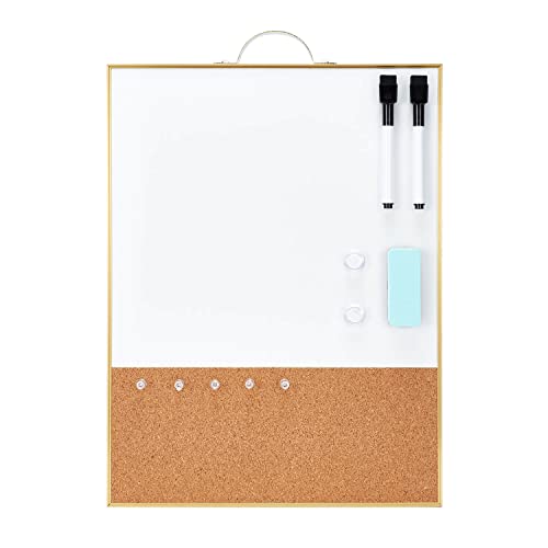 TSJ OFFICE Small Combination Board - 16" X 12" Portable Aluminum Gold Framed Magnetic Dry Erase Board for Wall, Small Bulletin Cork Board with Holder for Office, Home and School - color: Gold-corkboard Whiteboard Combo