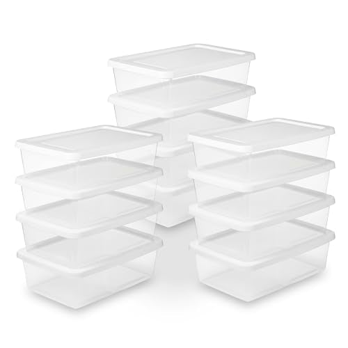 Sterilite 12-Pack Clear Storage Box, Stackable Container Bins with Lids, 12 Qt, White – Plastic Containers for Home, Closet, Bathroom, and Office Organization - size: 12 Quart, style: 12 Pack