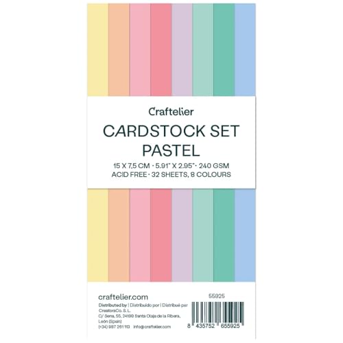 Craftelier - Pastel Cardstock | Pack of Colored Cardstock | Colored Paper for Crafts, Scrapbooking, DIY Projects | 32 Sheets, Double-Sided, 5.91" x 2.95", 8.47oz - color: Pastel, size: 5.91" x 2.95"