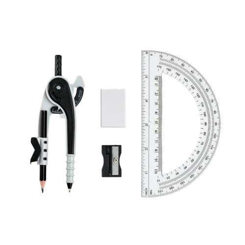 Vobou Professional Compass for Geometry Set with 6 Inch Protractor, Compass, Sharpener and Eraser for Circle Drafting Tool, Student Geometry Math Set (Black) - color: Black