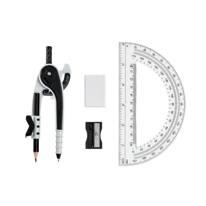 Vobou Professional Compass for Geometry Set with 6 Inch Protractor, Compass, Sharpener and Eraser for Circle Drafting Tool, Student Geometry Math Set (Black) - color: Black