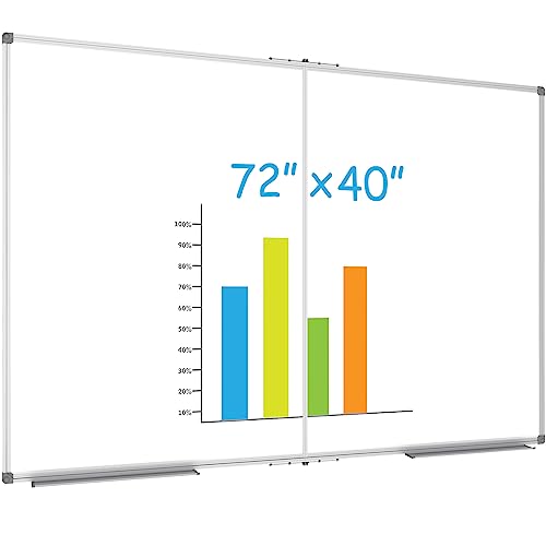 JILoffice Large Foldable White Board 72x40 Inches, Dry Erase Magnetic White Board, Silver Aluminum Frame with 2 Detachable Marker Tray Wall Mounted Board for Office Home and School - color: Silver, size: 72"W x 40"H