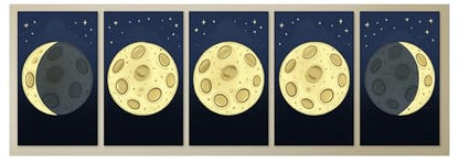 AMERICAN LUXURY GIFTS Moon Phases Wall Art for Kids – 5-Piece Galaxy Nursery Prints, Solar System Decor for Boys & Girls, Homeschool or Classroom Learning Posters – 11x17 Unframed Astronomy Artwork
