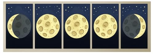 AMERICAN LUXURY GIFTS Moon Phases Wall Art for Kids – 5-Piece Galaxy Nursery Prints, Solar System Decor for Boys & Girls, Homeschool or Classroom Learning Posters – 11x17 Unframed Astronomy Artwork