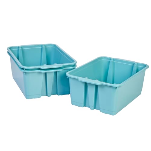 Really Good Stuff Stacking Bins, 14" x 10" x 5 .75" - 6 Pack, Water, Stackable Storage Plastic Bins for Classroom Organization, Home Storage, Office & Hospital Supplies