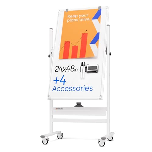 Rolling Dry Erase Board 24 x 48 - Large Portable Magnetic Whiteboard with Stand - Double Sided Easel Style Whiteboard with Wheels - Mobile Standing White Board for Office, Classroom & Home - color: Pearl White, size: 24x48
