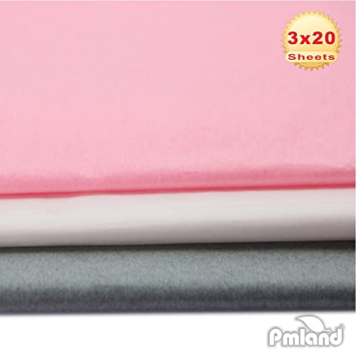 PMLAND Gift Wrapping Tissue Paper - Gray Pink White Assorted - 20 Inches x 26 Inches 60 Sheets - color: Gray/Pink/White