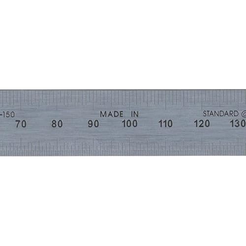 PEC Tools 150mm High Contrast Metal Ruler, Stainless Steel with Black Chrome Finish, Fully Metric Graduation (0.5mm, 1.0mm), Easy to Read Machinist Rule, Made in USA - color: Carbon Steel-Rigid, size: 150mm