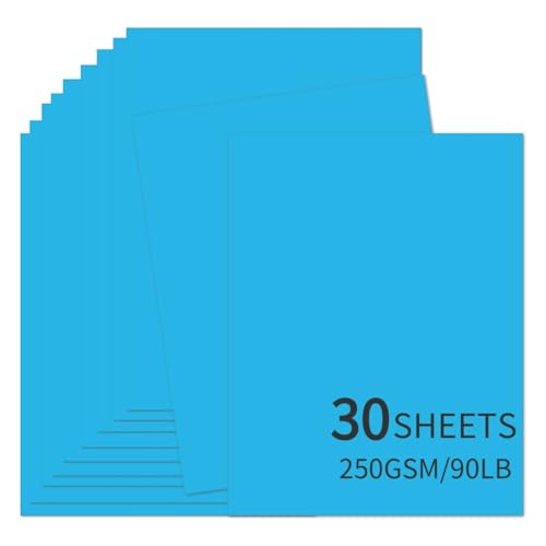30 Sheets Blue Cardstock 8.5'' x 11'', 250gsm/90lb Heavyweight Cover Cardstock Paper, Thick and Smooth Card Stock Perfect for Invitations, Menus, DIY Cards, Arts and Crafts - color: Blue