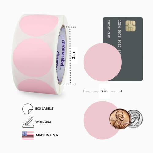 ChromaLabel 2 Inch Round Label Permanent Color Code Dot Stickers, 500 Labels per Roll, Pink - color: Pink, size: 2"