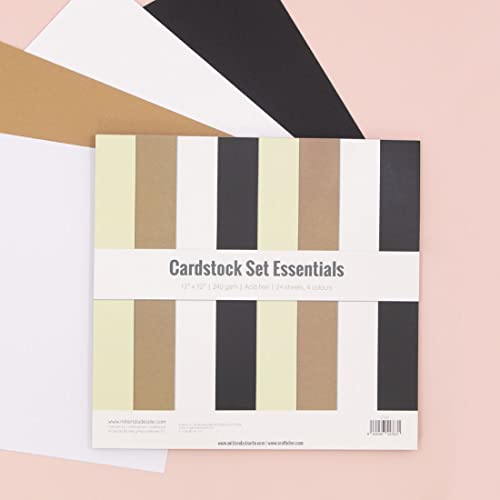 Craftelier - Cardstock Set | Pack of 24 Double-sided Cardstock for Cardmaking, Scrapbooking and Craft Projects | Different Sizes, Colours and Textures (Essentials, 12" x 12") - color: Essentials, size: 12" x 12"