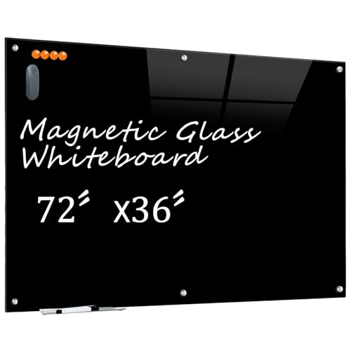 KIZZBY Black Glass Dry Erase Board - Magnetic Blackboard for Wall, 72"x36" Large Frameless Black Whiteboard for Office, Home & School - color: 72"×36" Black