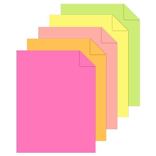 50 Sheets Neon Printer Paper 8.5 x 11 Assorted Colored Copy Computer Paper 20 lb A4 70 gsm Fluorescent Construction Paper for Printing