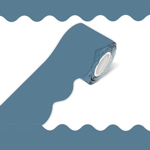 70Ft Bulletin Board Border- Stone Blue Scalloped Rolled Border Trim Board Border, Wavy Line Decorative Roll for Classroom, School, Office, Home - color: Stone Blue
