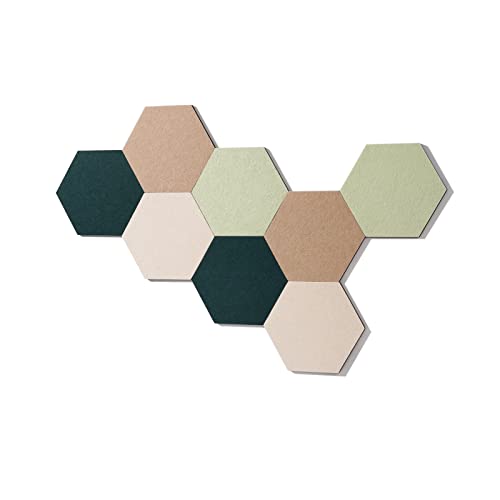 LAJAR 8 Pcs Self Adhesive Felt Bulletin Board Tiles (Large), Hexagon Color Felt Pin Board Wall Tiles for Photos, Pictures, Memos (Green Large) - color: Green