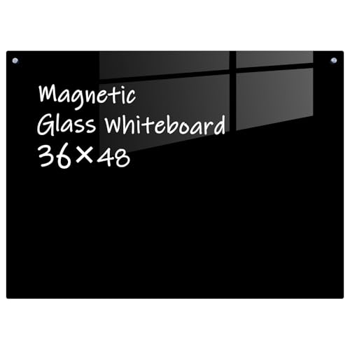 Glass Magnetic Black Board - 48 x36 Inches Frameless Dry Erase Blackboard for Wall, Wall Mounted Glass Board, Writing Board for Office, Meetings and Schools - color: Black, size: 48"W x 36"H