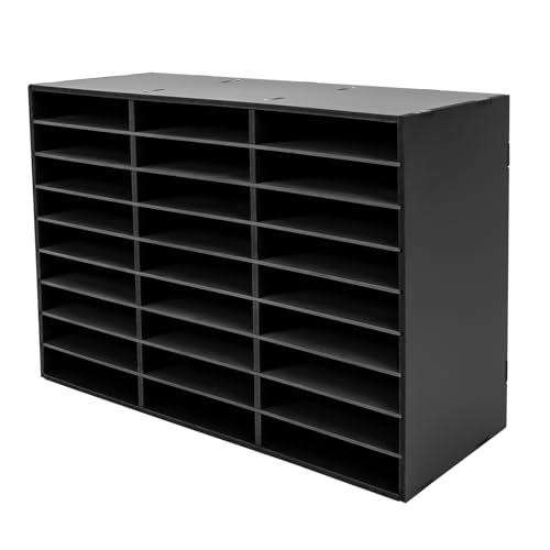 27 Compartments Literature Organizer, Desktop File Sorter Mail Center Paper Storage Cabinet Classroom Mailbox for Files Documents Papers Magazines(White) (Black 27Slots 1) - color: Black 27Slots 1