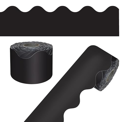 Carson Dellosa Education 65Ft of Black Bulletin Board Borders, 1 Roll of Scalloped Trim for Rolling Whiteboard, Cork and Posterboard, Party, Office Decorations, and Classroom Decor - color: Black, style: Scalloped