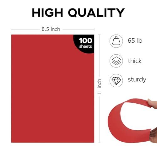 100 Sheets Red Cardstock 8.5 x 11 65lb Printer Paper, Goefun Red Card Stock Paper for Christmas, Invitations, Cards Making and Craft - color: red