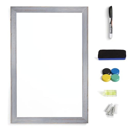 Real Wooden Framed Magnetic Dry Erase Whiteboard, 24" X 36", Vertical/Horizontal Wall Mount, Includes Black Marker, Eraser and 4 Magnets, by Better Office Products (Gray Wash) - style: Gray Wash