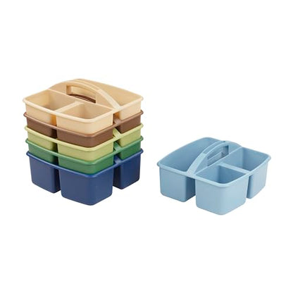 ECR4Kids 3-Compartment Small Plastic Caddy, Multipurpose Organization, Earthtone, 6-Pack - color: Earthtone